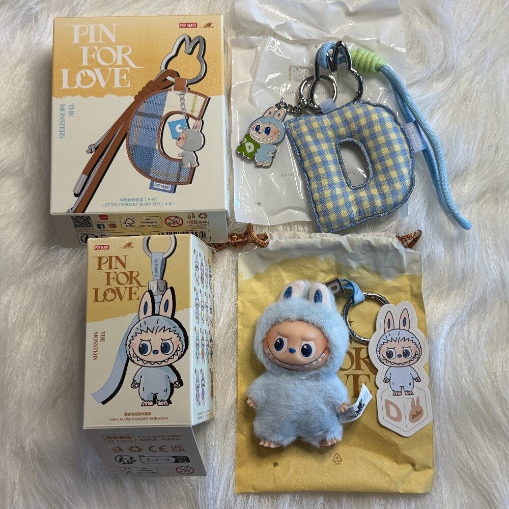 AUTHENTIC Labubu Pin for Love Plush Pendant + Letter Pendant Set – D